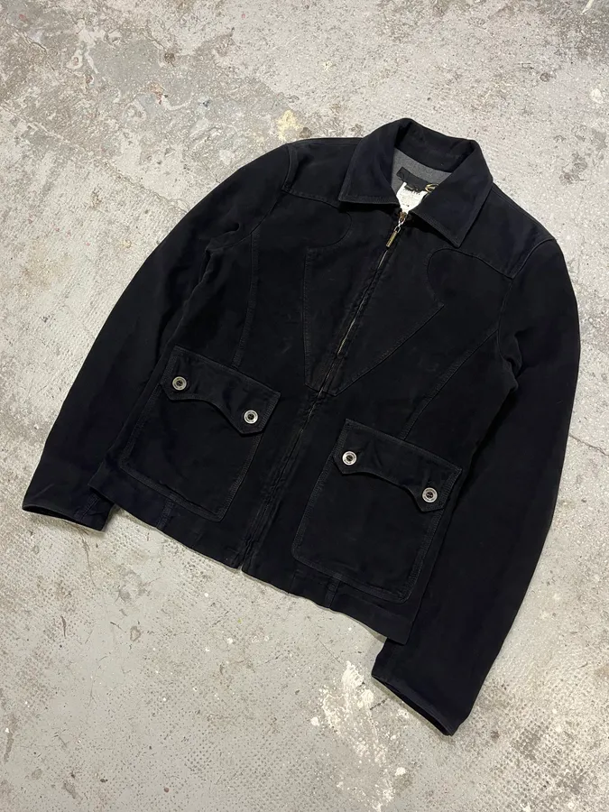 2000s Cavalli Black Zip-Up Suede Jacket - Image 4