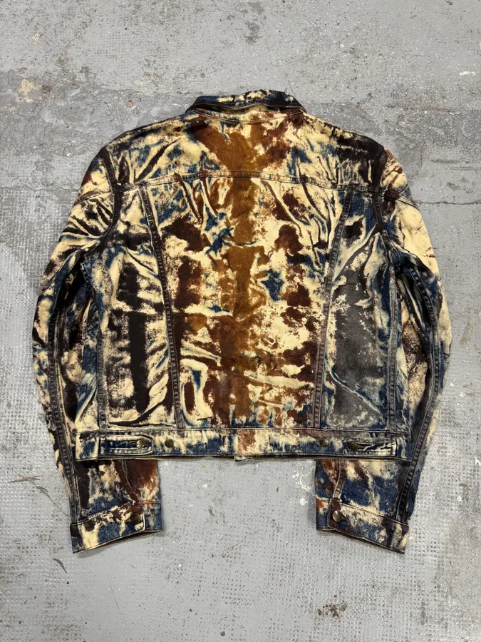 2000s Cavalli Blue & Brown Eroded Rust Denim Jacket - Image 5