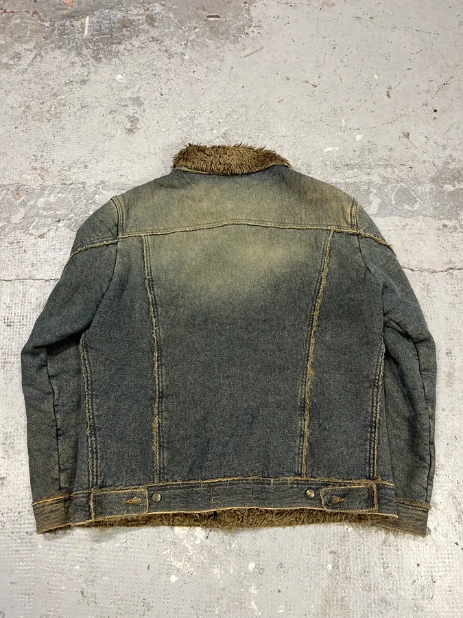 2000s Cavalli Blue Faded Denim Faux Fur Jacket - Image 4