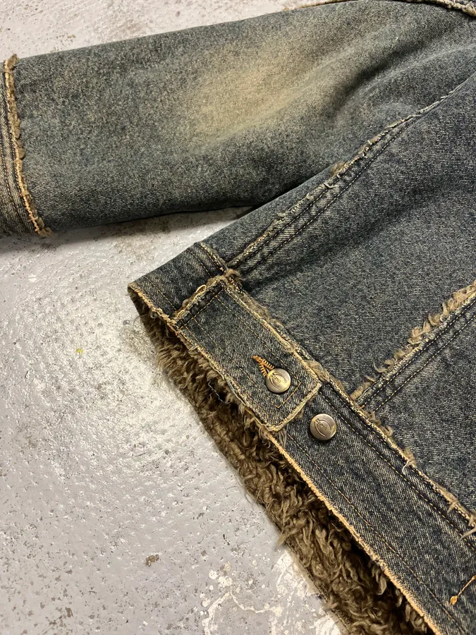 2000s Cavalli Blue Faded Denim Faux Fur Jacket - Image 8