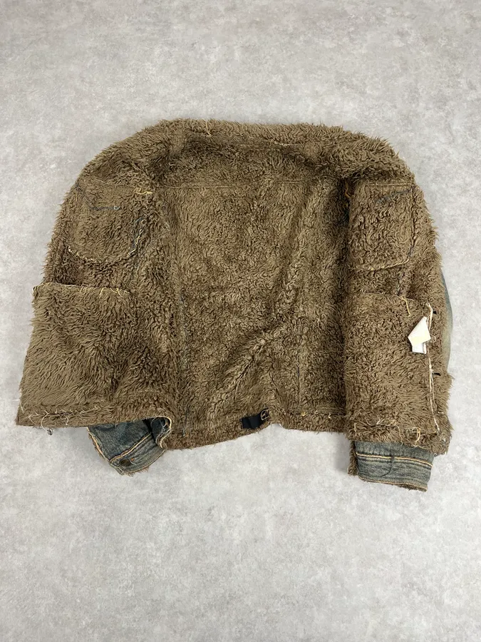 2000s Cavalli Blue Faded Fur Denim Jacket - Image 8