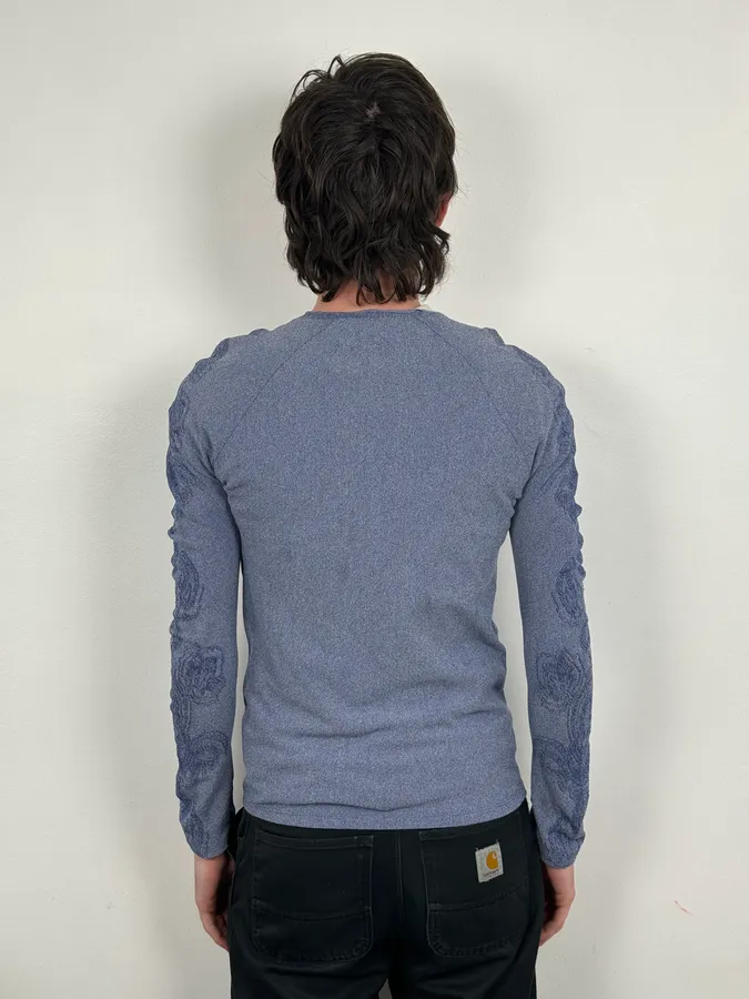 2000s Cavalli Blue Floral Longsleeves - Image 3