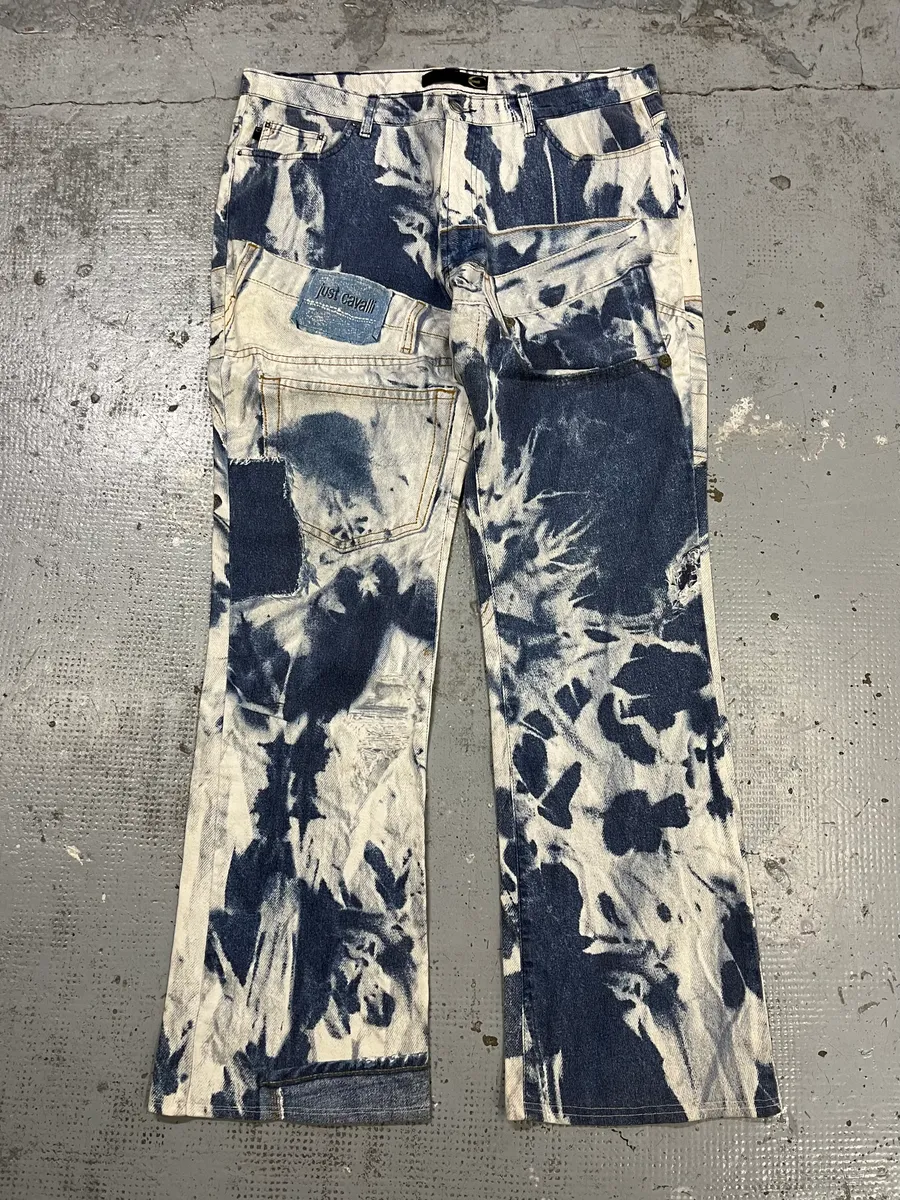 2000s Cavalli Blue & White Trompe L’oeil Denim Jeans - Image 5
