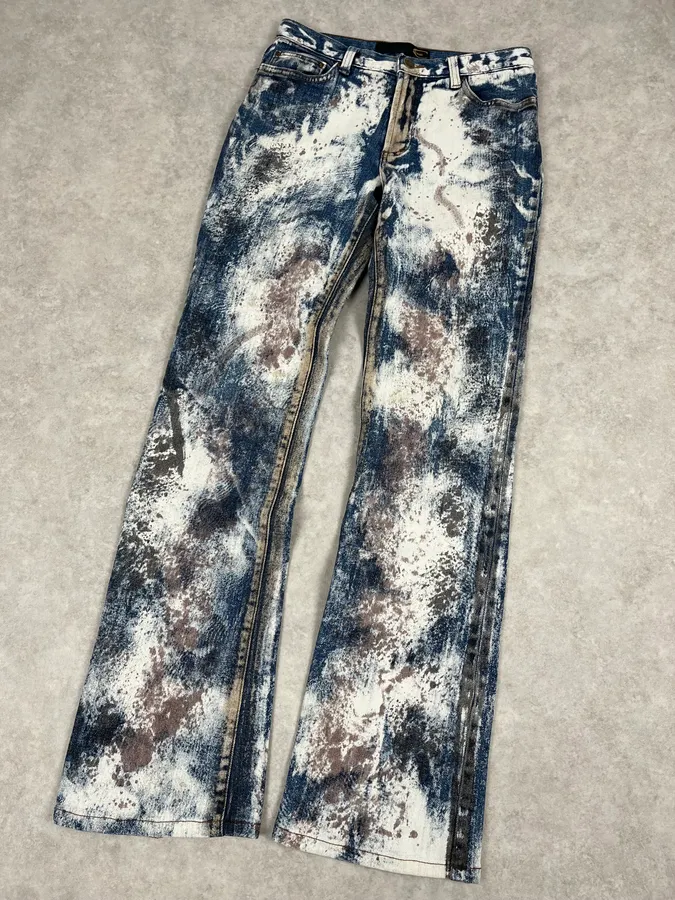 2000s Cavalli Blue World Eroded Denim Jeans - Image 5