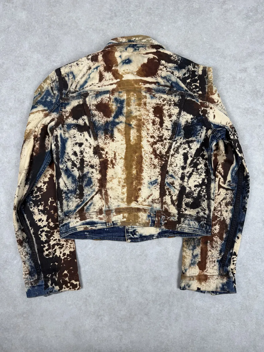 2000s Cavalli Blue World Rust Eroded Denim Jacket - Image 2