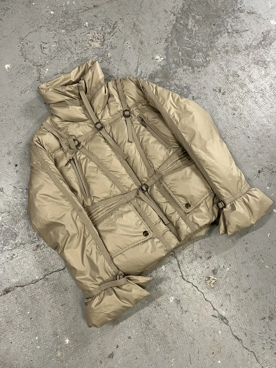 2000s Cavalli Bondage Strapped Beige Puffer Jacket - Image 2