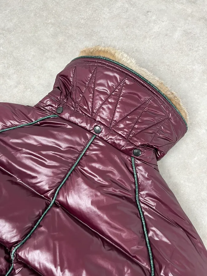 2000s Cavalli Bordeaux Nylon Fur Collar British Puffer Jacket - Image 10