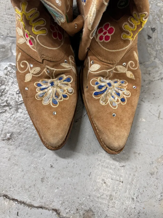 2000s Cavalli Brown Cow-Boy Ankle Leather Boots - Image 4