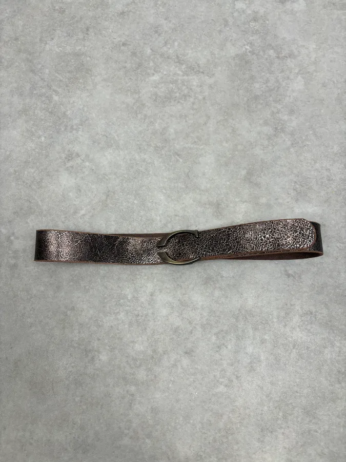 2000s Cavalli Brown Cracked Avant-Garde Textured Leather Belt - Image 4