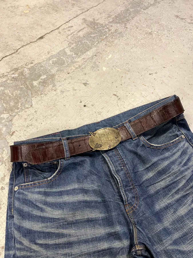 2000s Cavalli Brown Crocodile Effect Premium Leather Belt - Image 2
