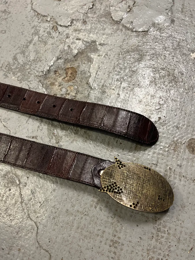 2000s Cavalli Brown Crocodile Effect Premium Leather Belt - Image 5