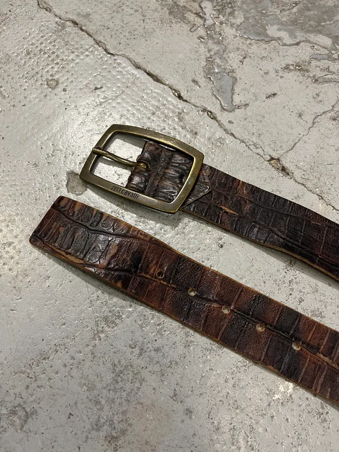 2000s Cavalli Brown Crocodile Leather Belt - Image 4