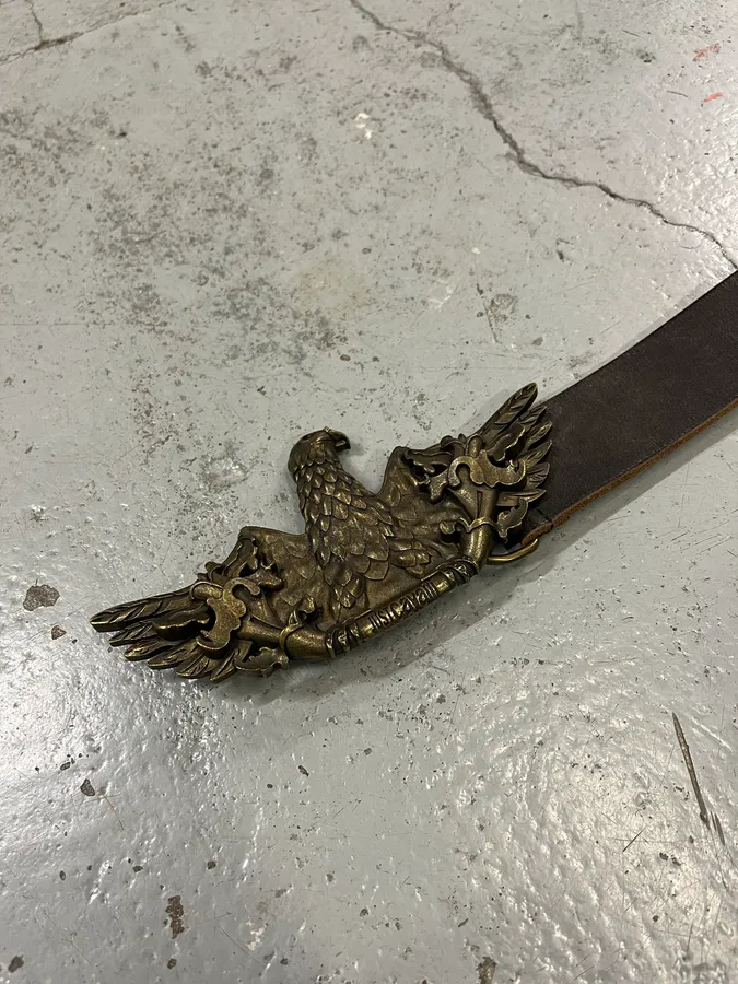 2000s Cavalli Brown Eroded Eagle Buckle Leather Belt - Image 5