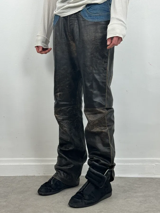 2000s Cavalli Brown Faded Leather Pants - Image 3