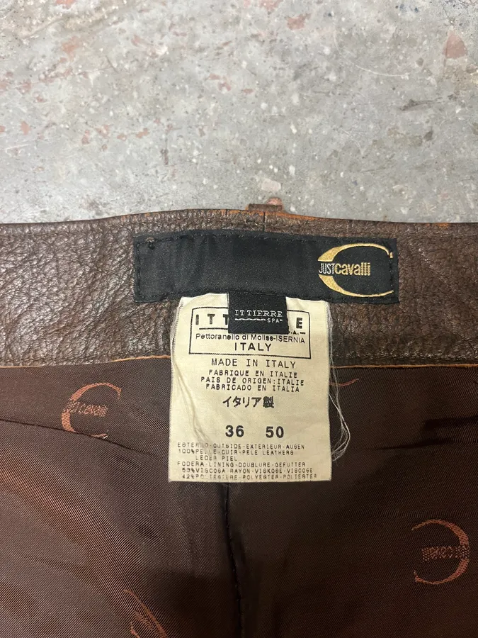 2000s Cavalli Brown Faded Premium Leather Pants - Image 11