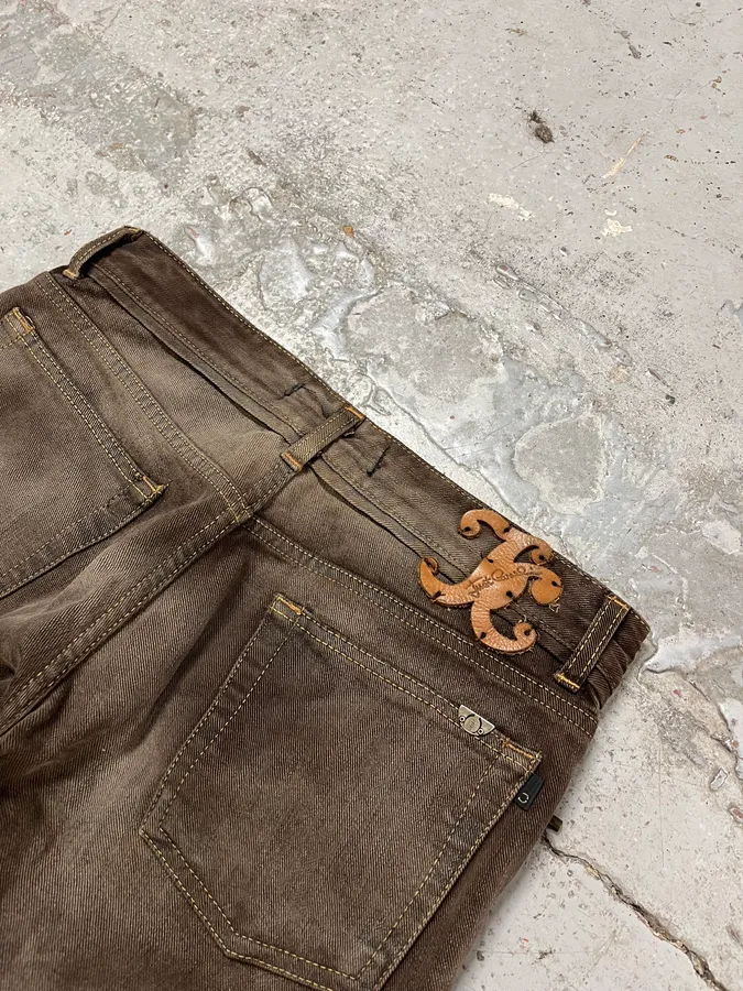 2000s Cavalli Brown Faded Relaxed Denim Jeans - Image 9