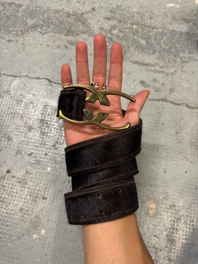 2000s Cavalli Brown Pony Hair Leather Belt - Image 2