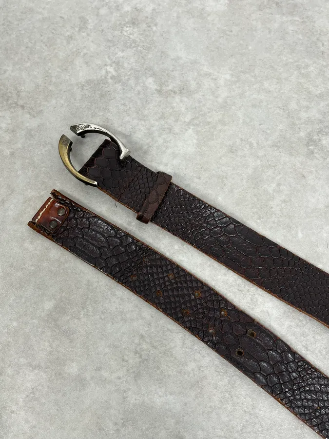2000s Cavalli Brown Python Embossed Leather Belt - Image 3