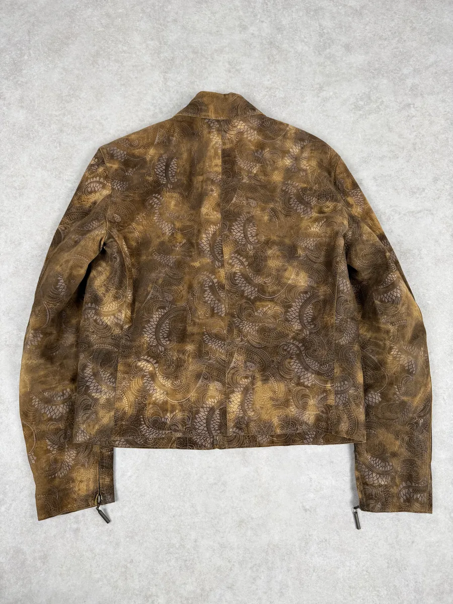 2000s Cavalli Brown Spiritual Dragon Faded Leather Premium Jacket - Image 2