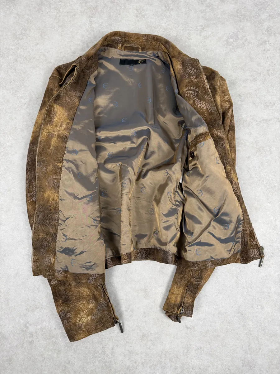 2000s Cavalli Brown Spiritual Dragon Faded Leather Premium Jacket - Image 8