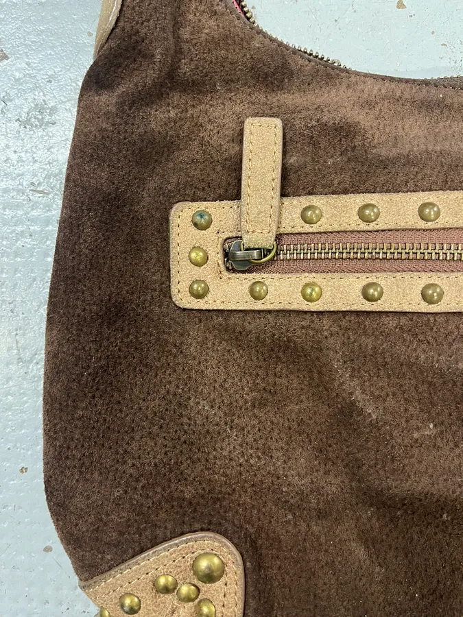 2000s Cavalli Brown Suede Leather & Fur Handle Bag - Image 5