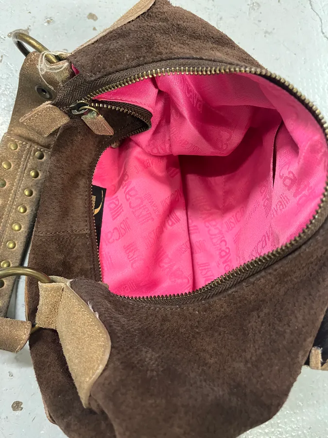 2000s Cavalli Brown Suede Leather & Fur Handle Bag - Image 9