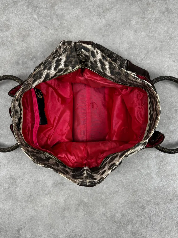 2000s Cavalli Brown & White Leopard Print & Suede Handle Bag - Image 12