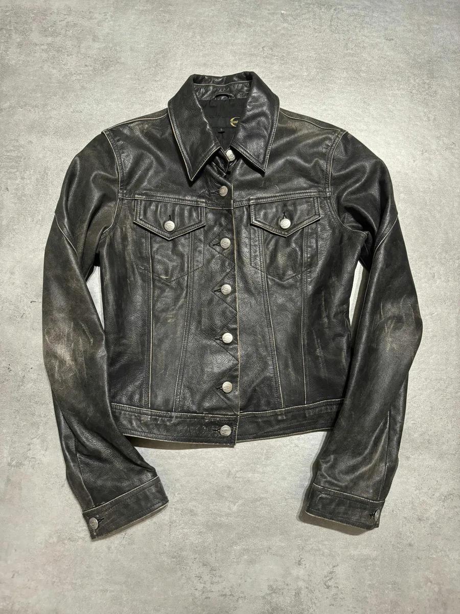 2000s Cavalli Brut Raw Patin Archive Leather Jacket - Image 6