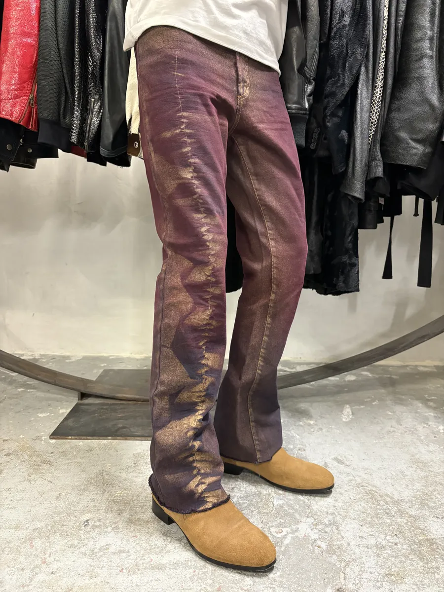 2000s Cavalli Burgundy Eroded Gold Pants - Image 2