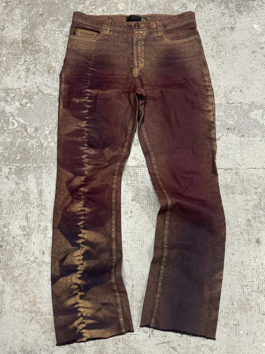 2000s Cavalli Burgundy Eroded Gold Pants - Image 4