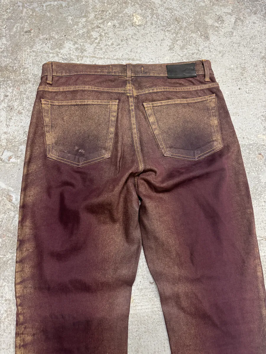 2000s Cavalli Burgundy Eroded Gold Pants - Image 9
