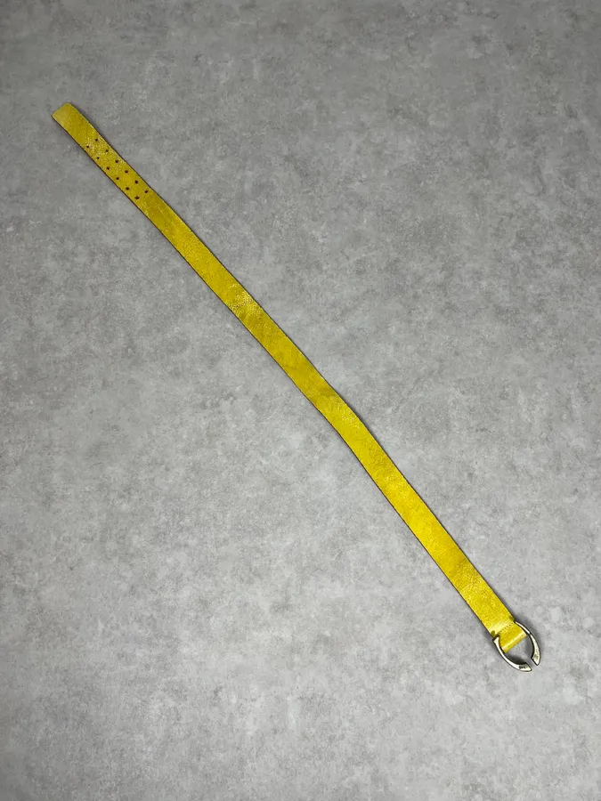2000s Cavalli Cracked Yellow Leather Belt - Image 6