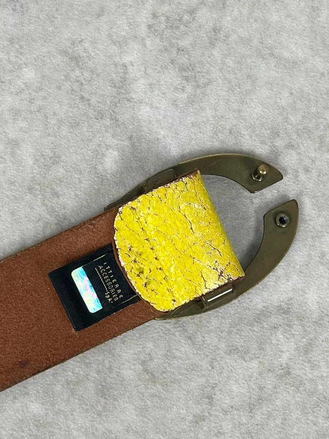 2000s Cavalli Cracked Yellow Leather Belt - Image 8