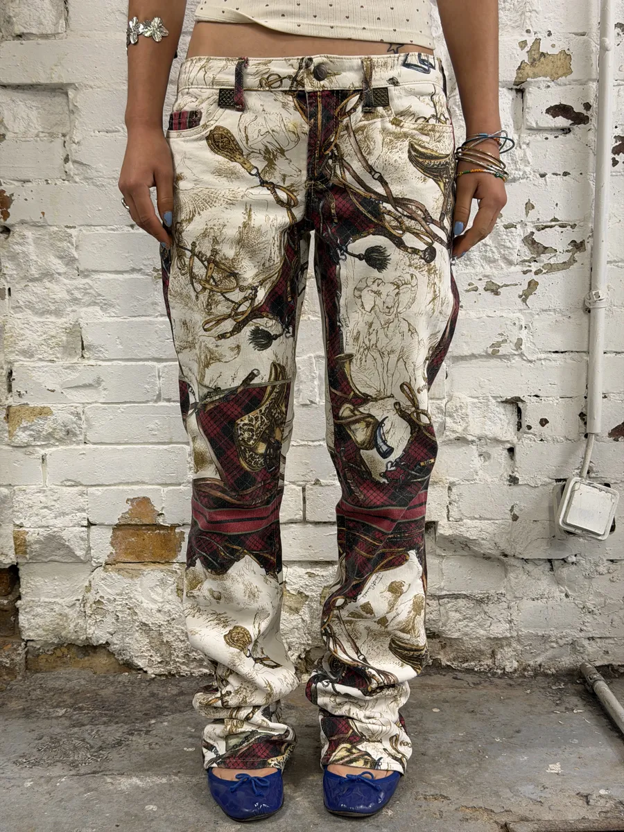 2000s Cavalli Cream Cotton Equestrian Harness Pants