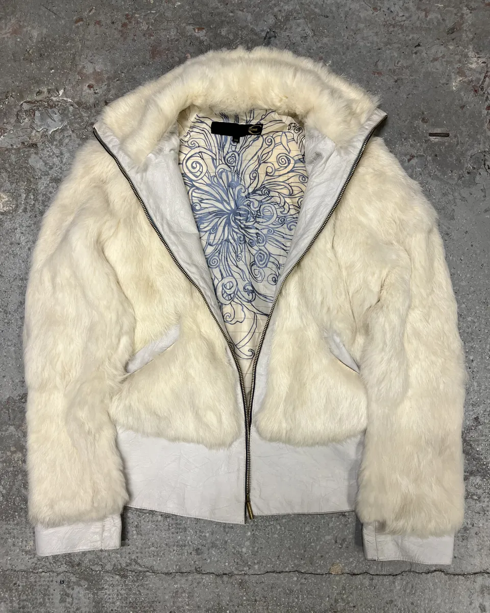 2000s Cavalli Creamy Rabbit Fur Avant-garde Leather Jacket - Image 6