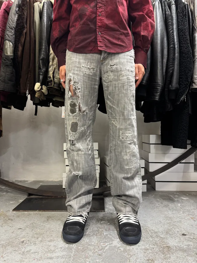 2000s Cavalli Destroyed Grey Denim Jeans - Image 2