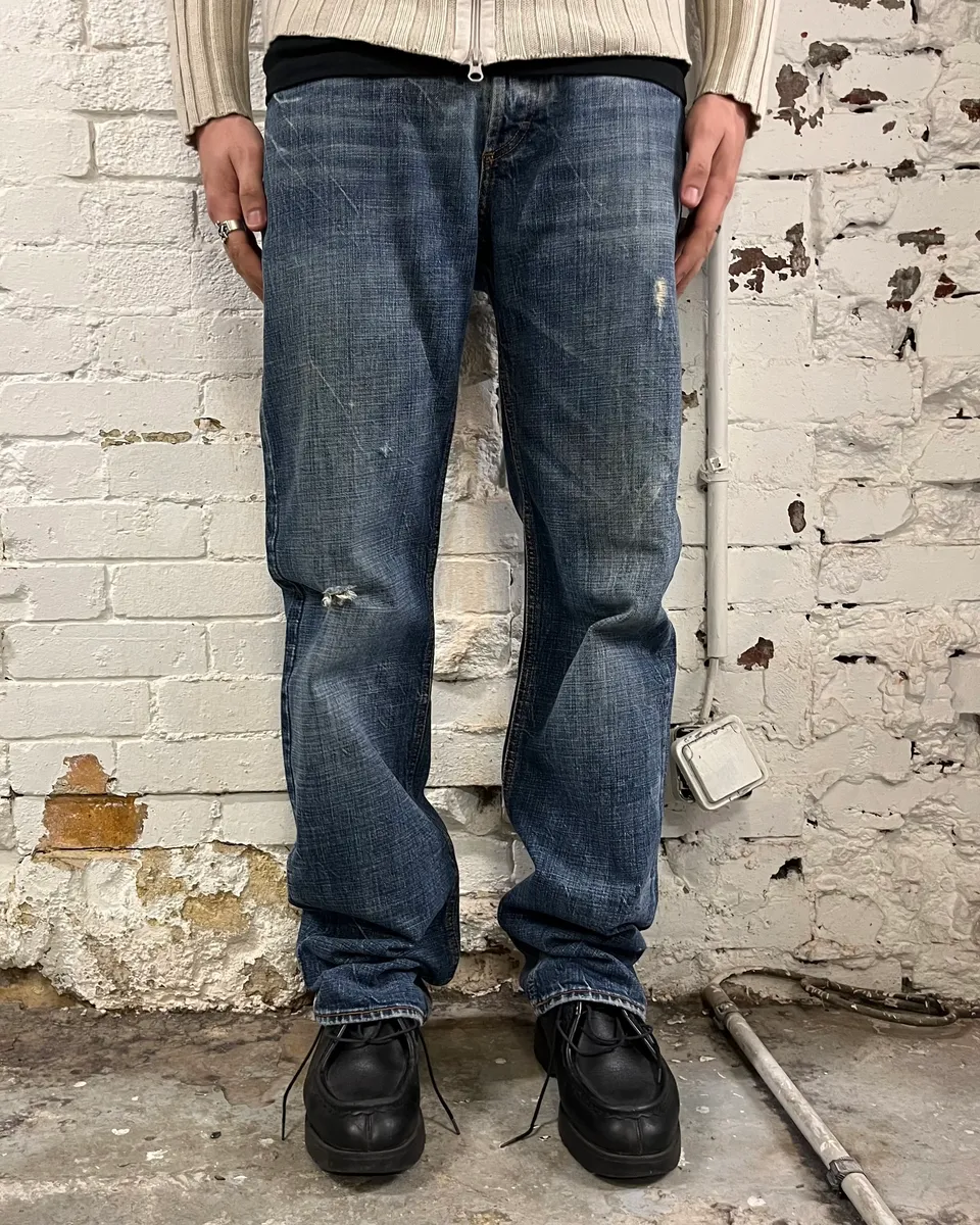 2000s Cavalli Distressed Blue Denim Jeans