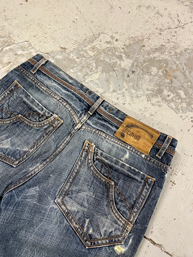 2000s Cavalli Distressed Blue Denim Jeans - Image 9