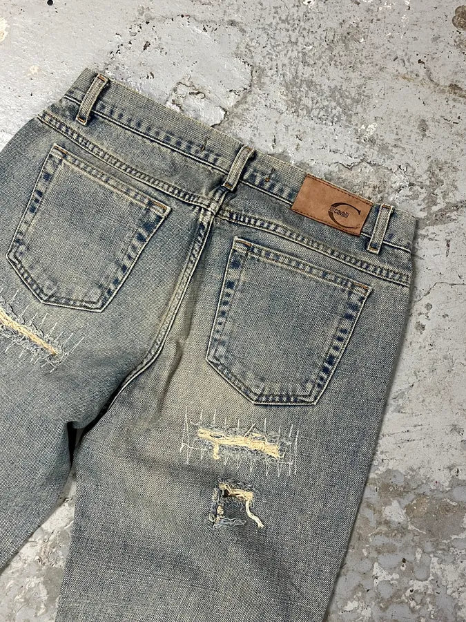 2000s Cavalli Distressed Sunfaded Blue Denim Jeans - Image 8