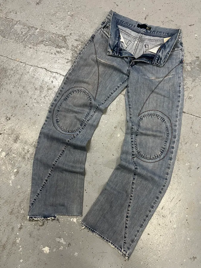 2000s Cavalli Double Knee Blue Denim Jeans - Image 6