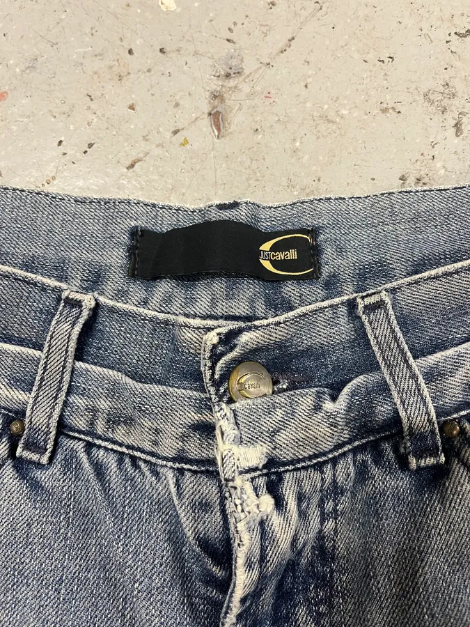 2000s Cavalli Double Knee Blue Denim Jeans - Image 9