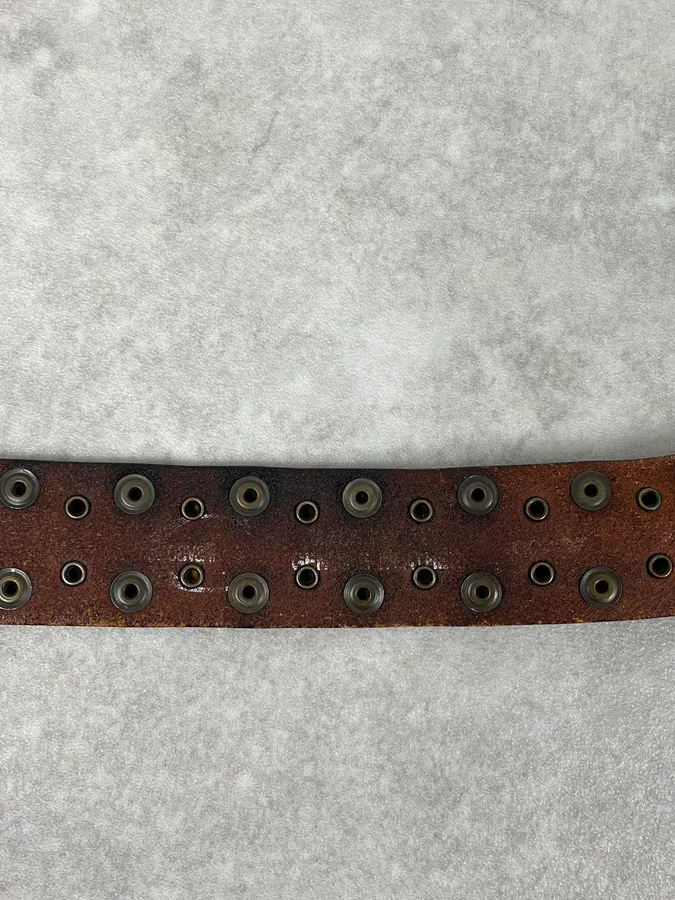 2000s Cavalli Dragon Claw Buckle Brown Studded Leather Belt - Image 7