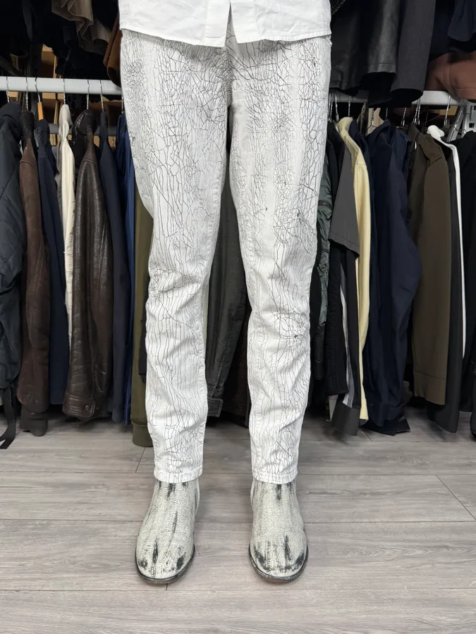 2000s Cavalli Earthquake Cracked White Print Pants
