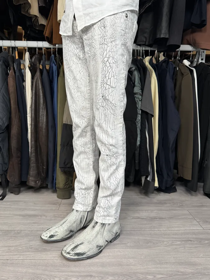 2000s Cavalli Earthquake Cracked White Print Pants - Image 3