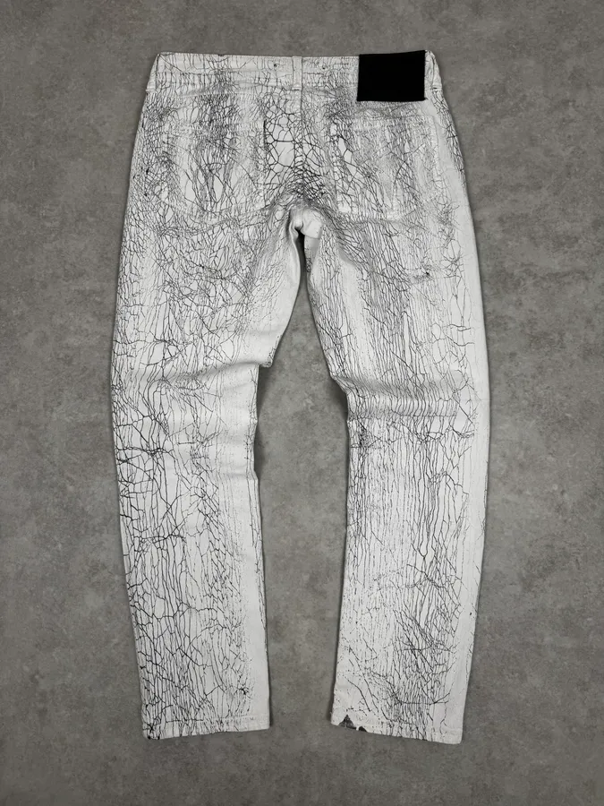 2000s Cavalli Earthquake Cracked White Print Pants - Image 5