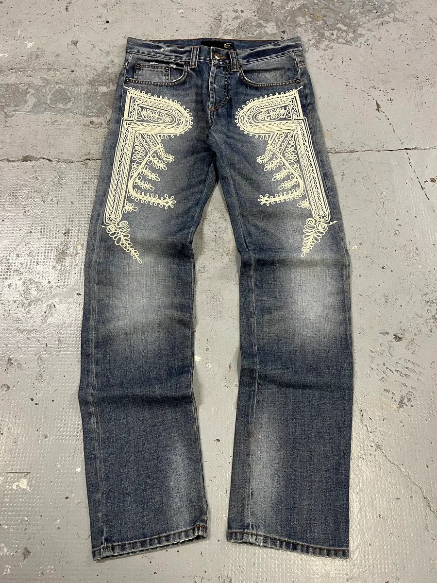 2000s Cavalli Embroidered Blue Denim Jeans