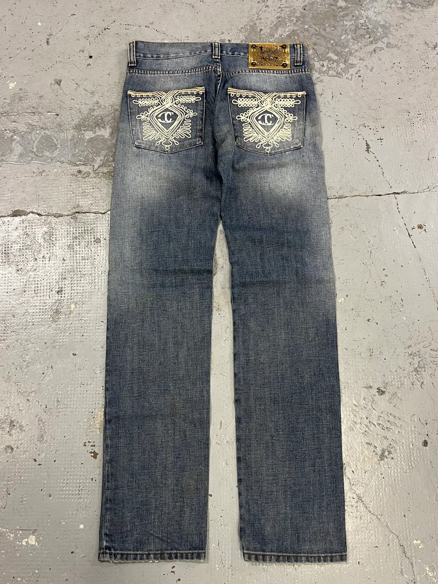 2000s Cavalli Embroidered Blue Denim Jeans - Image 8