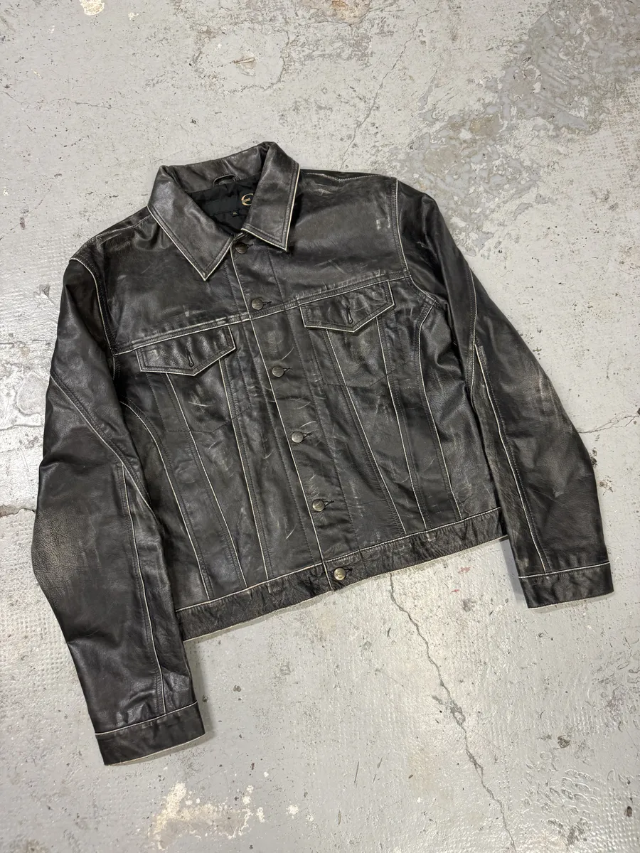 2000s Cavalli Eroded Brut Archive Trucker Leather Jacket - Image 9