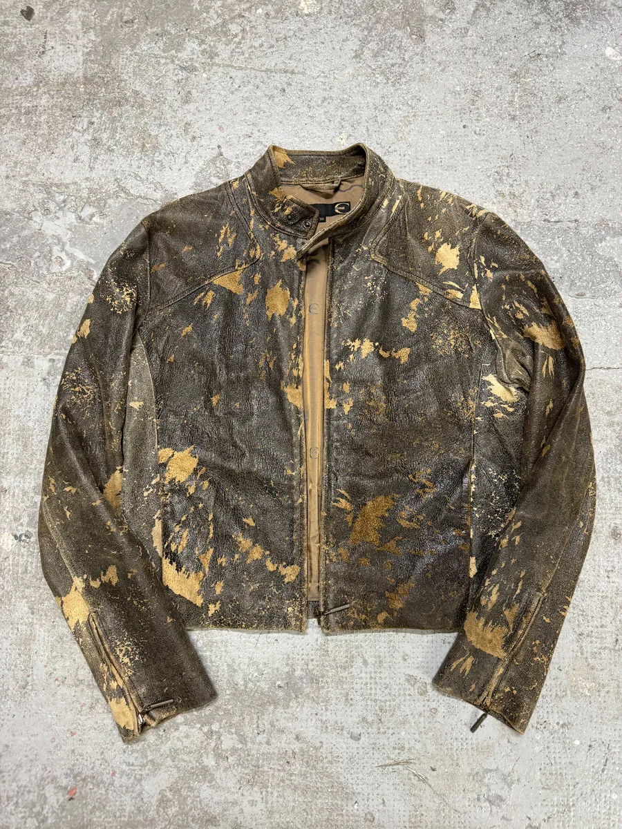 2000s Cavalli Eroded Grey Earth Leather Jacket - Image 13