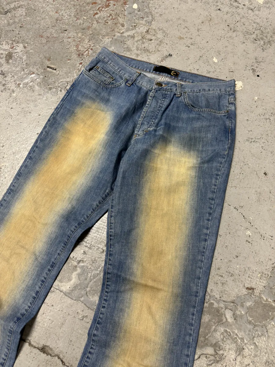 2000s Cavalli Extra Faded Flared Blue Denim Jeans - Image 6